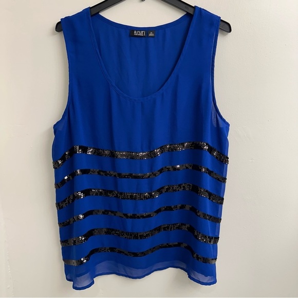 a.n.a Tops - A.N.A. Sleeveless Blue Sequin Striped Women's Tank Top SZ 2X